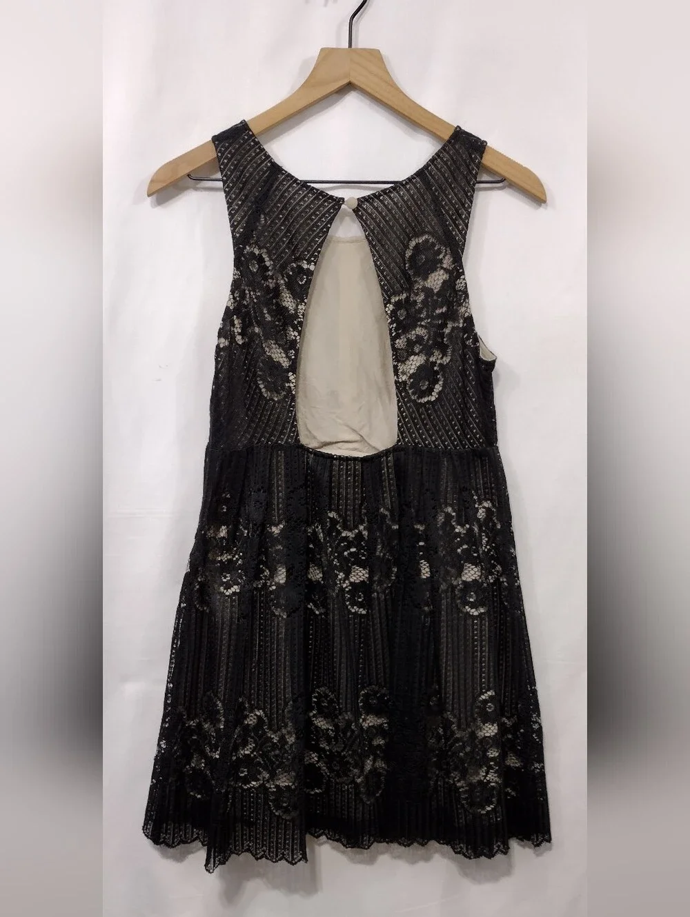 Free People Lace Overlay Sleeveless Keyhole Back Rocco Dress Women's 6 Black